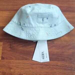 NWT JANIE AND JACK Boys Light Sage Summer Bucket Hat W/Chin Strap 3 - 6 Months